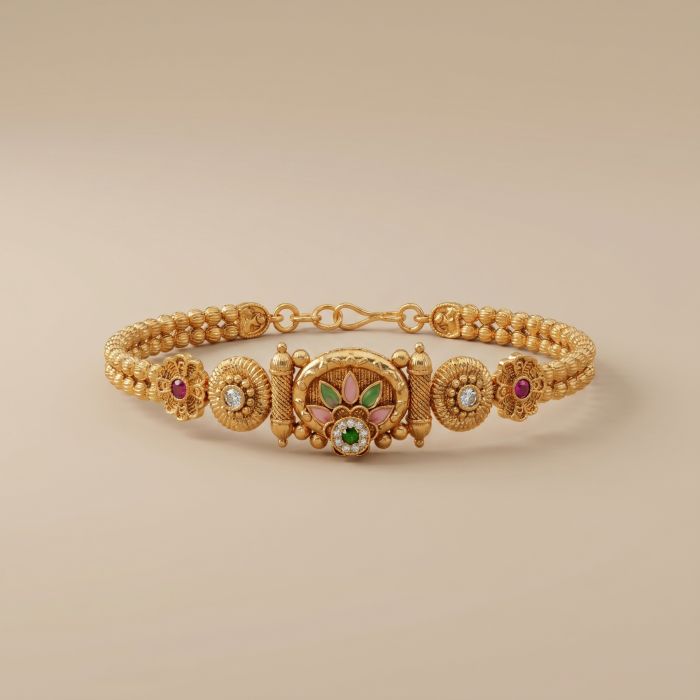 Heritage Green Stone Floral Designer Bracelet - hover