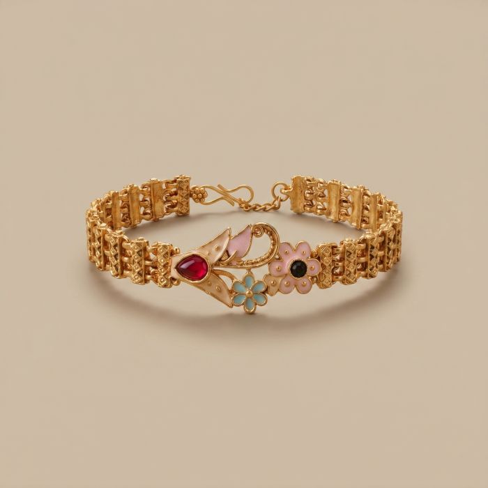 Matte Gold Floral Enamel Statement Bracelet