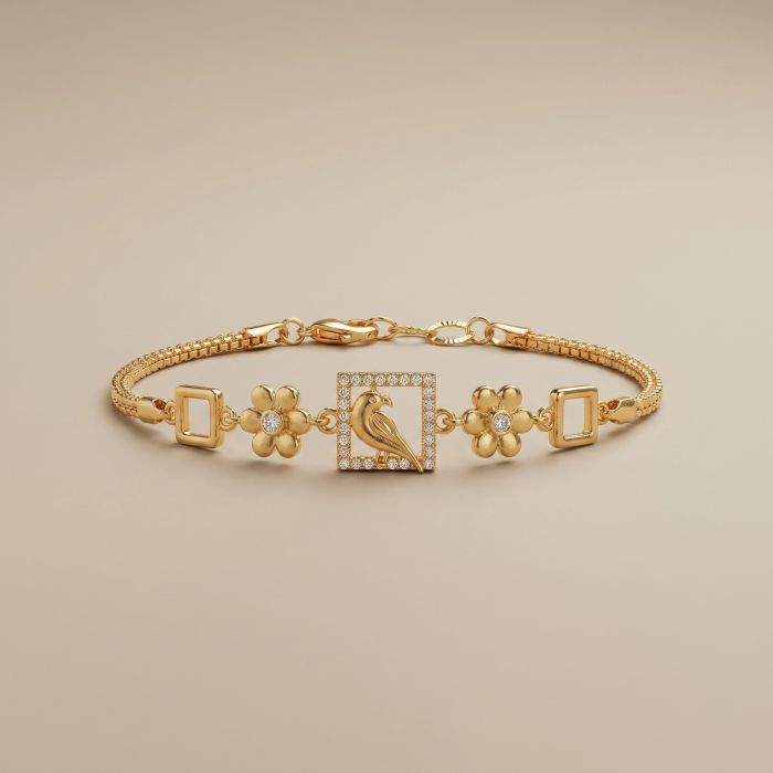 Elegant Bird Motif Square Charm Bracelet
