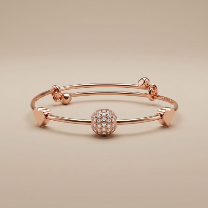 Rose Gold Adjustable Heart Charm Bangle - hover