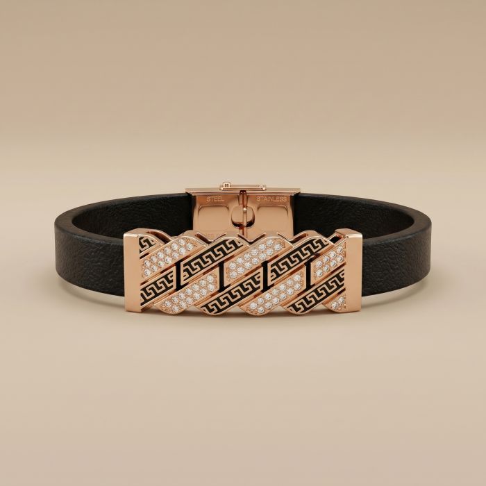 Black Band Gold Pattern Statement Bracelet