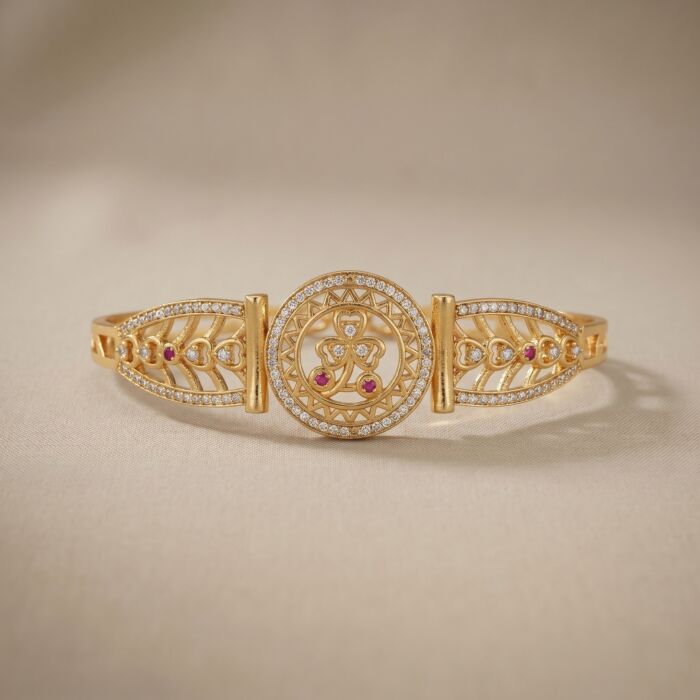 Floral Medallion Ruby Stone Designer Bracelet - hover