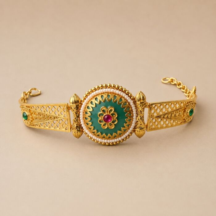 Green Moti Centre Cuff Stone Bracelet - hover