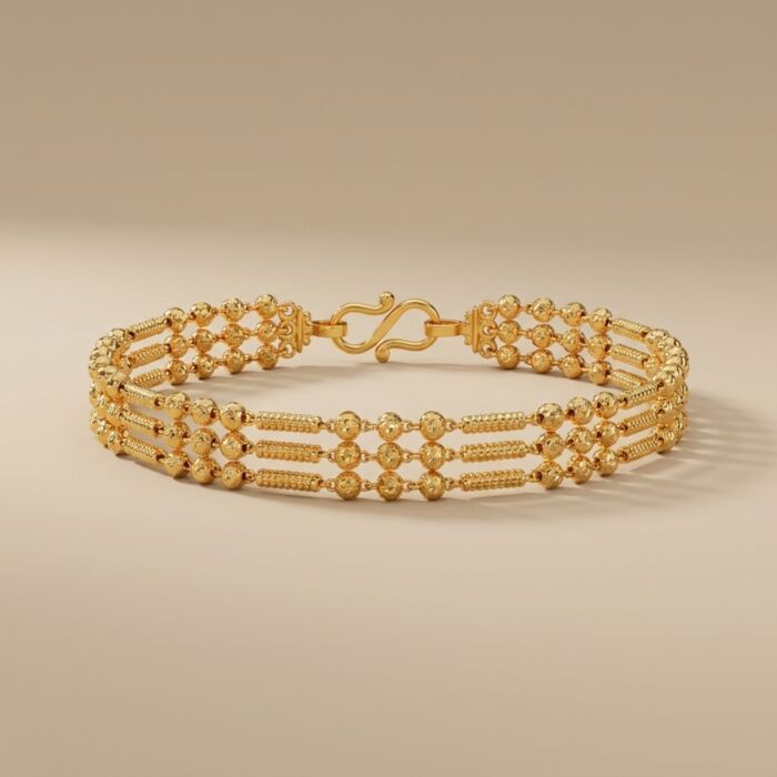 Three Layer Gold Ball Chain Beaded Bracelet - hover