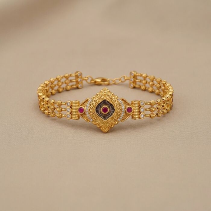 Diamond Cut Ruby Stone Multi Chain Designer Bracelet - hover