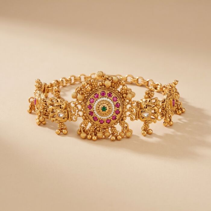 Antique Sunburst Ruby Ring Stone Chandelier Bracelet - hover