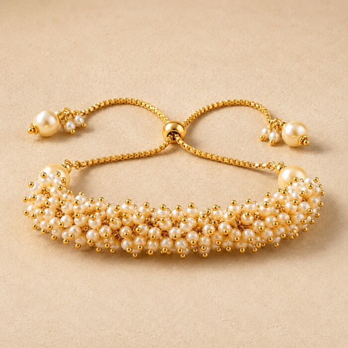 Pearl Cluster Gold Bead Adjustable Bracelet - hover