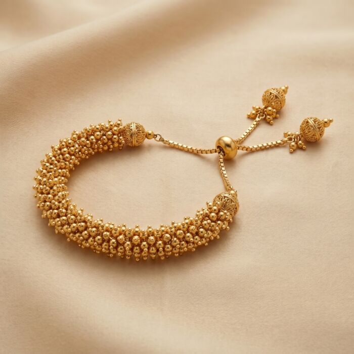 Gold Ball Cluster Filigree Bead Adjustable Bracelet - hover