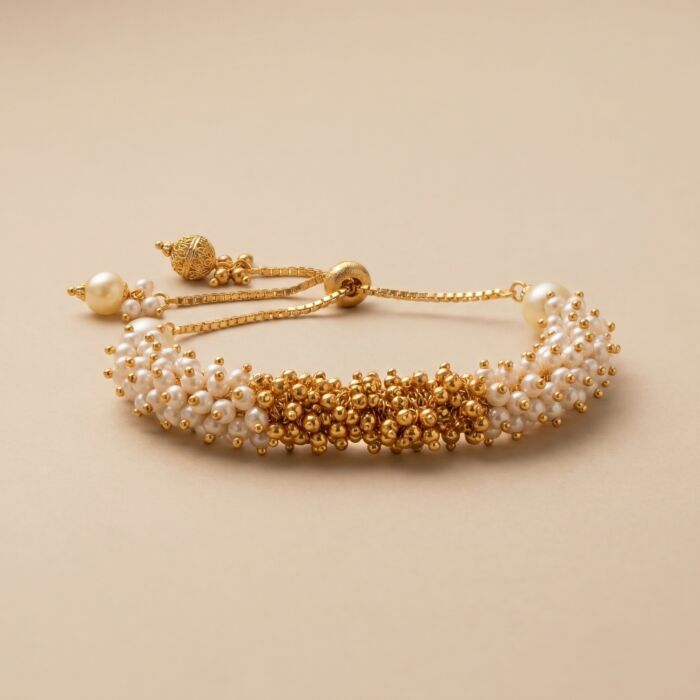 Pearl Moti Gold Seed Bead Duo Adjustable Bracelet - hover