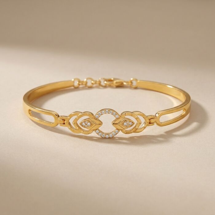 Triple Eye Leaf White Stone Link Bracelet - hover