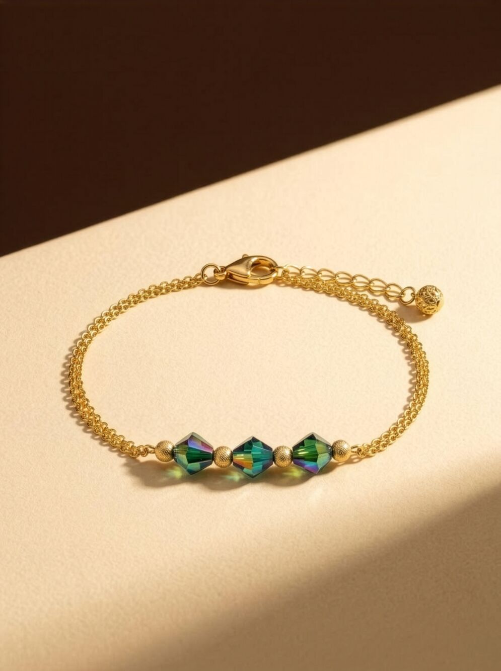 Emerald Crystal Bicone Gold Women Bracelet