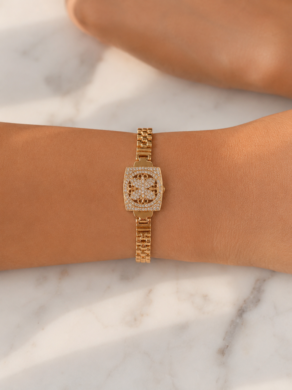 Floral Studded Watch Style Women Bracelet