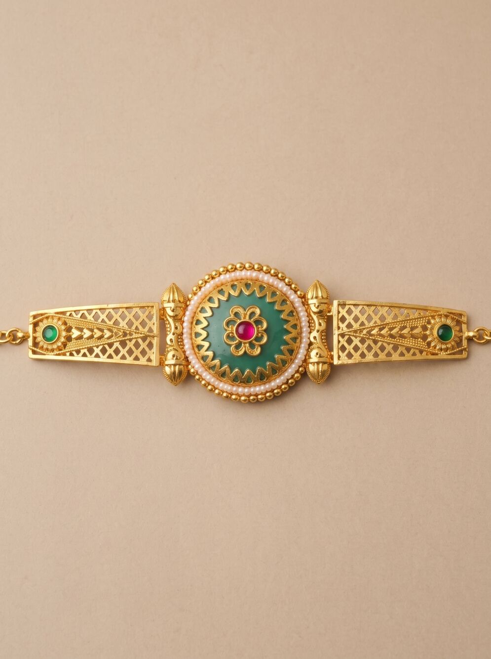 Green Moti Centre Cuff Women Bracelet