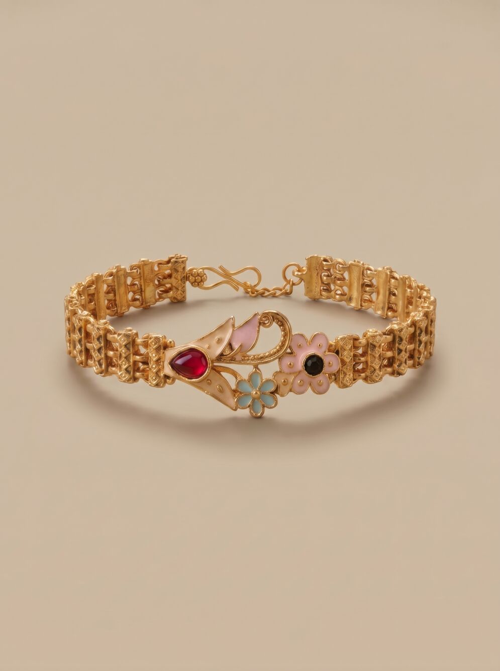 Matte Gold Floral Enamel Women Bracelet