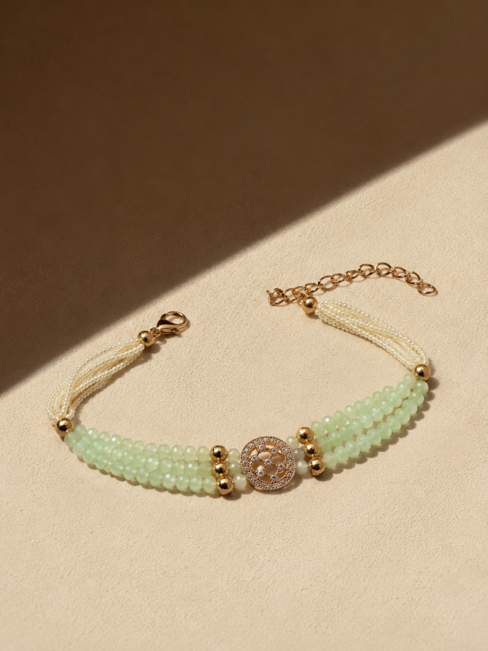 Mint Crystal Pearl Oval Women Bracelet