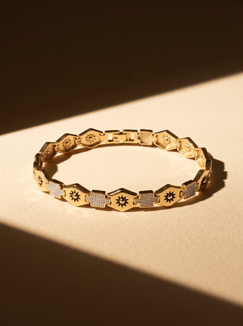Two Tone Sun Motif Men Bracelet