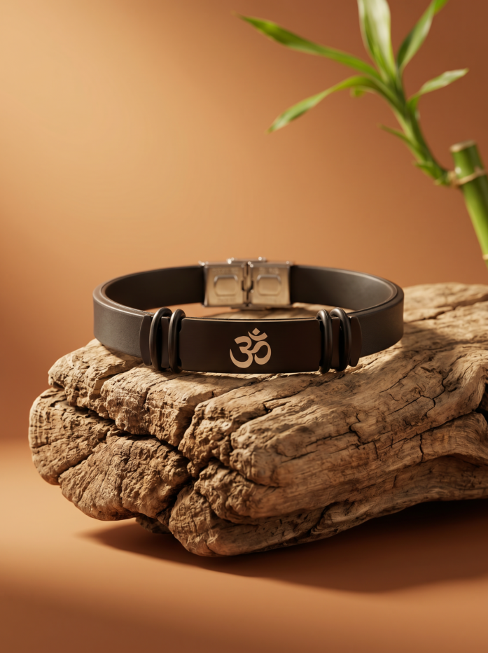 Black Om Symbol Silicone Men Bracelet