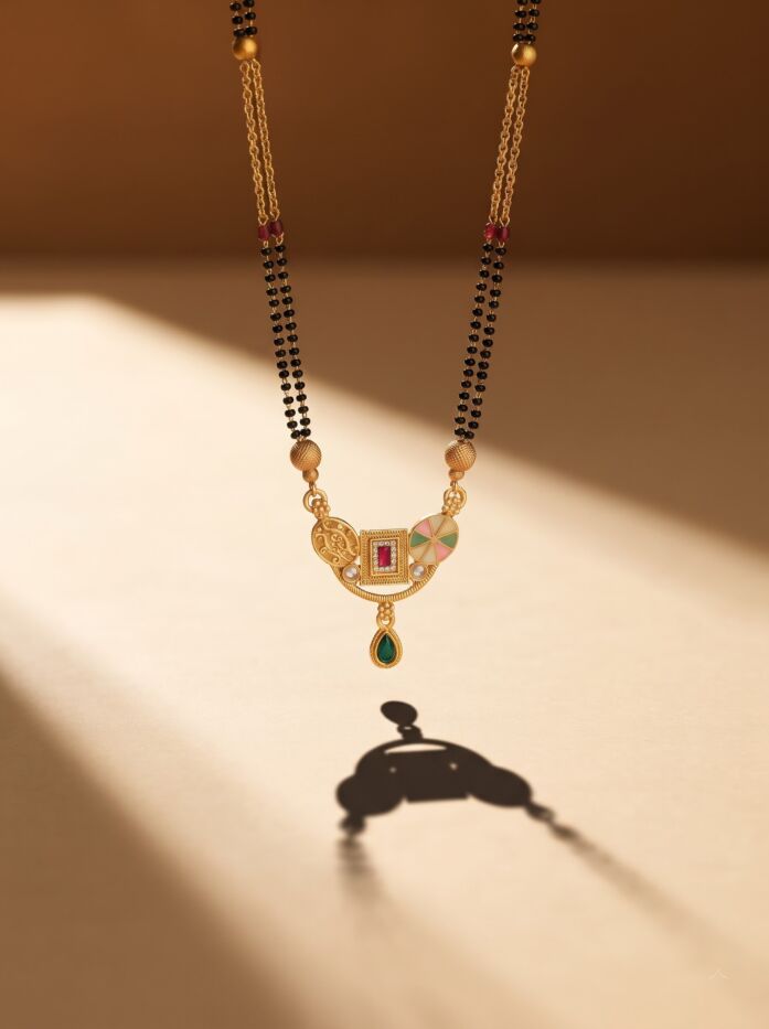 Antique Multi-Stone Chandbali Pendant Mangalsutra Set