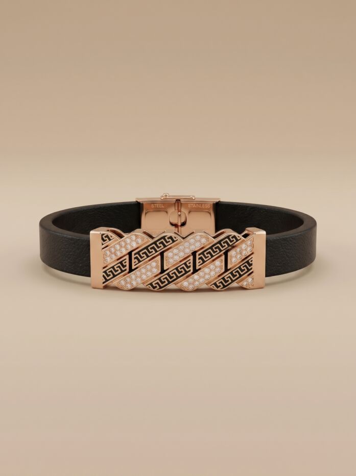 Black Band Gold Pattern Men Bracelet