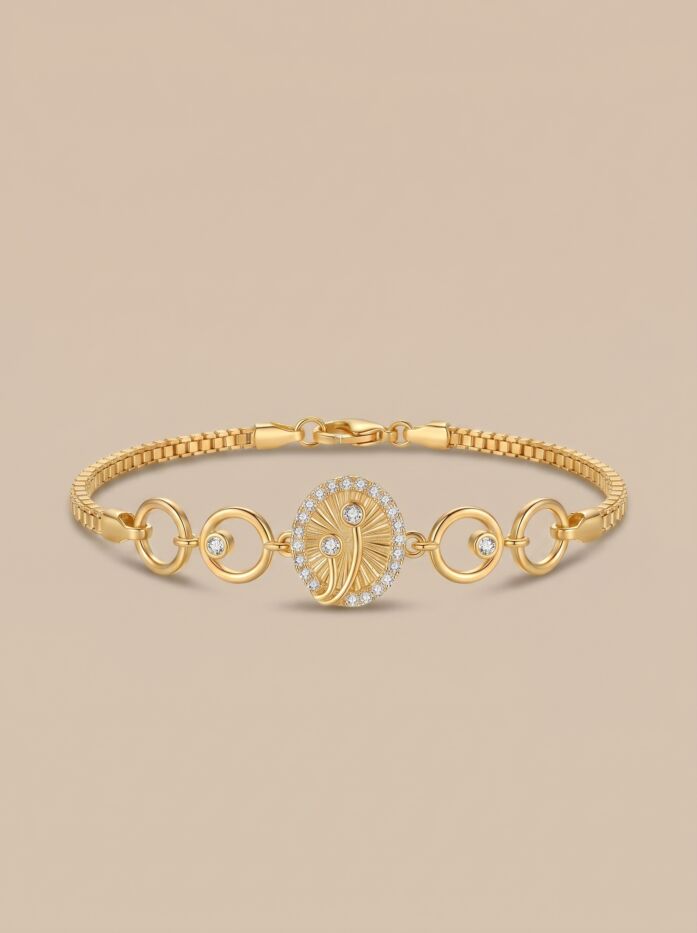 Gold Sunburst Charm Women Bracelet
