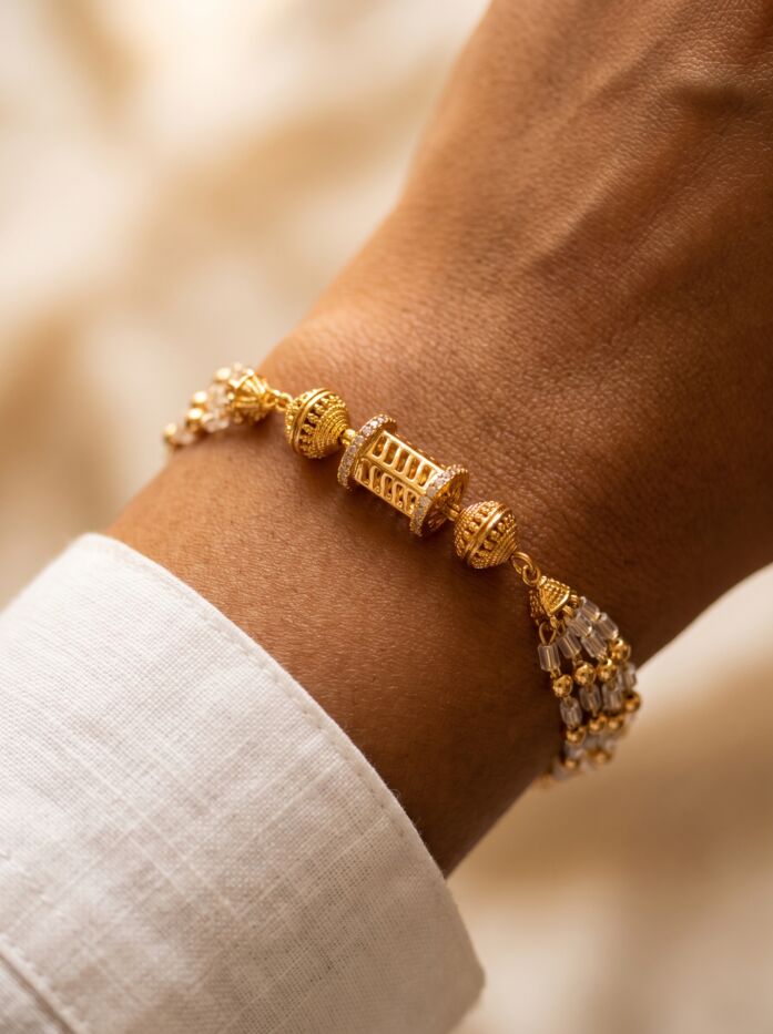 Crystal Moti Multi Strand Drum Bead Bracelet