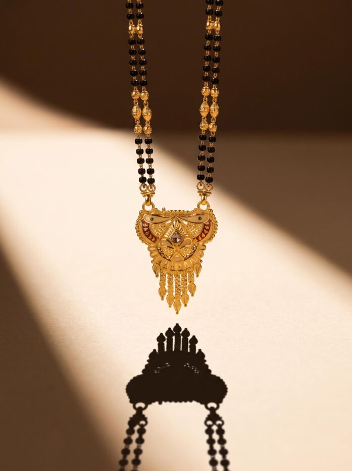 Double Strand Black Bead Floral Tassel Pendant Mangalsutra