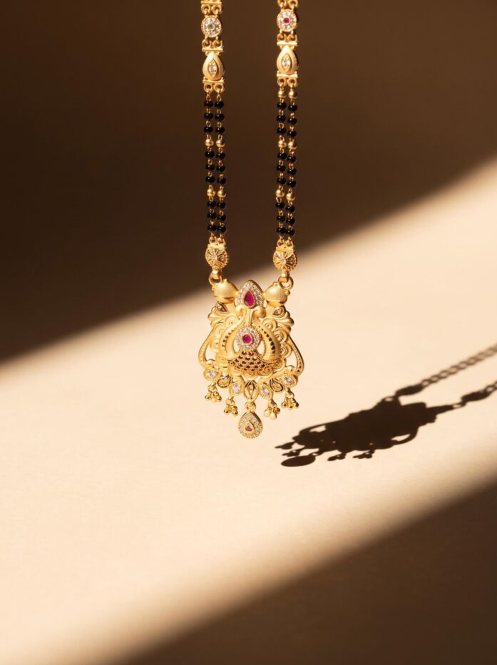 Double Strand Black Bead Meenakari Pendant Mangalsutra