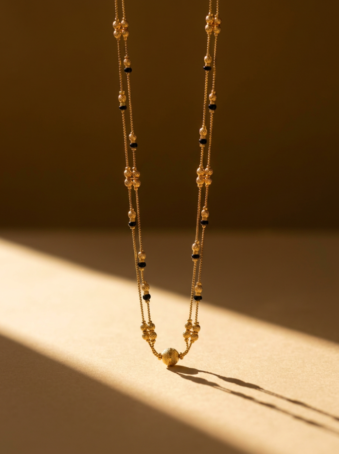 Double Strand Golden Ball Black Bead Mangalsutra