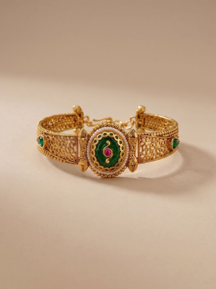 Emerald Oval Moti Cuff Women Bracelet