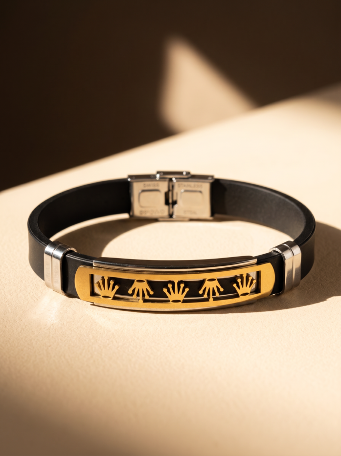 Engraved Plate Silicone Band Men Bracelet