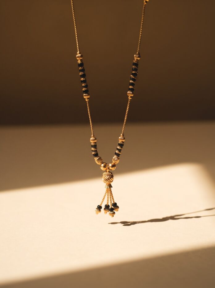 Golden Ball & Black Bead Long Chain Mangalsutra