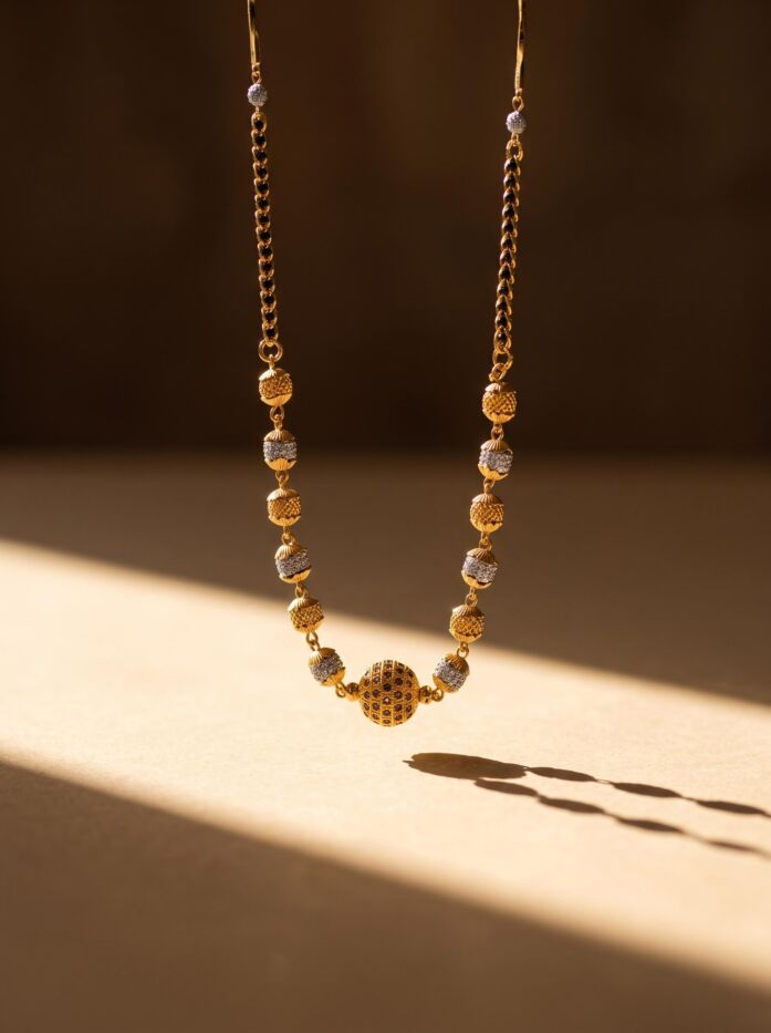 Golden Ball Blue Stone Chain Mangalsutra