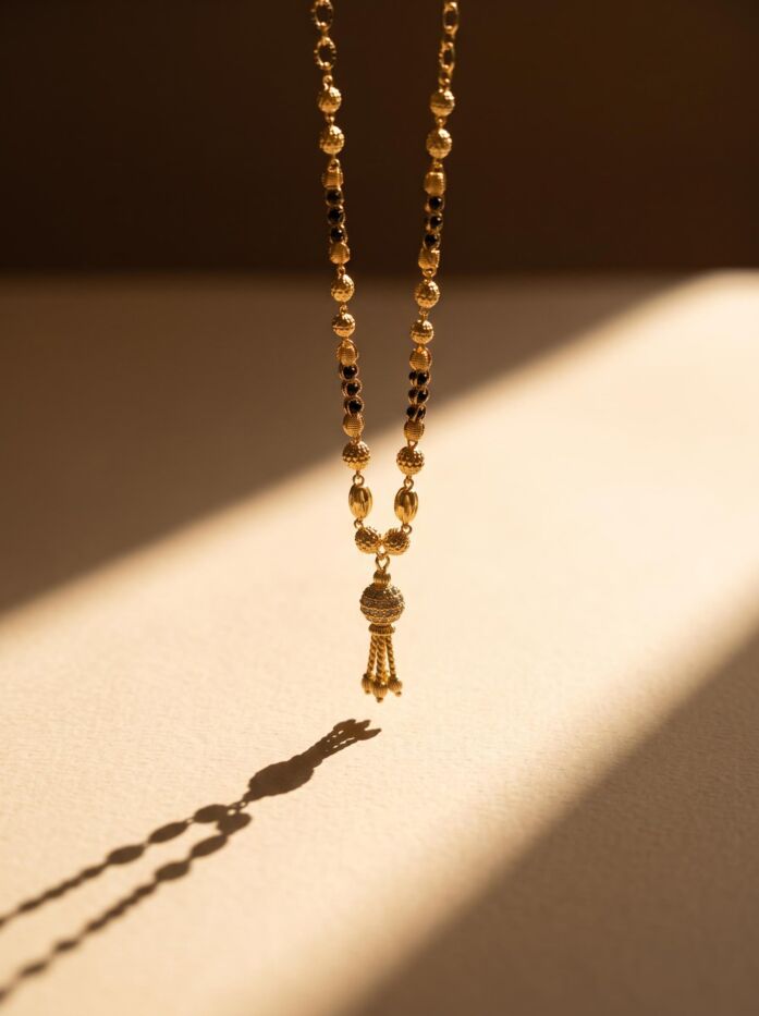 Golden Textured Ball Black Bead Long Mangalsutra