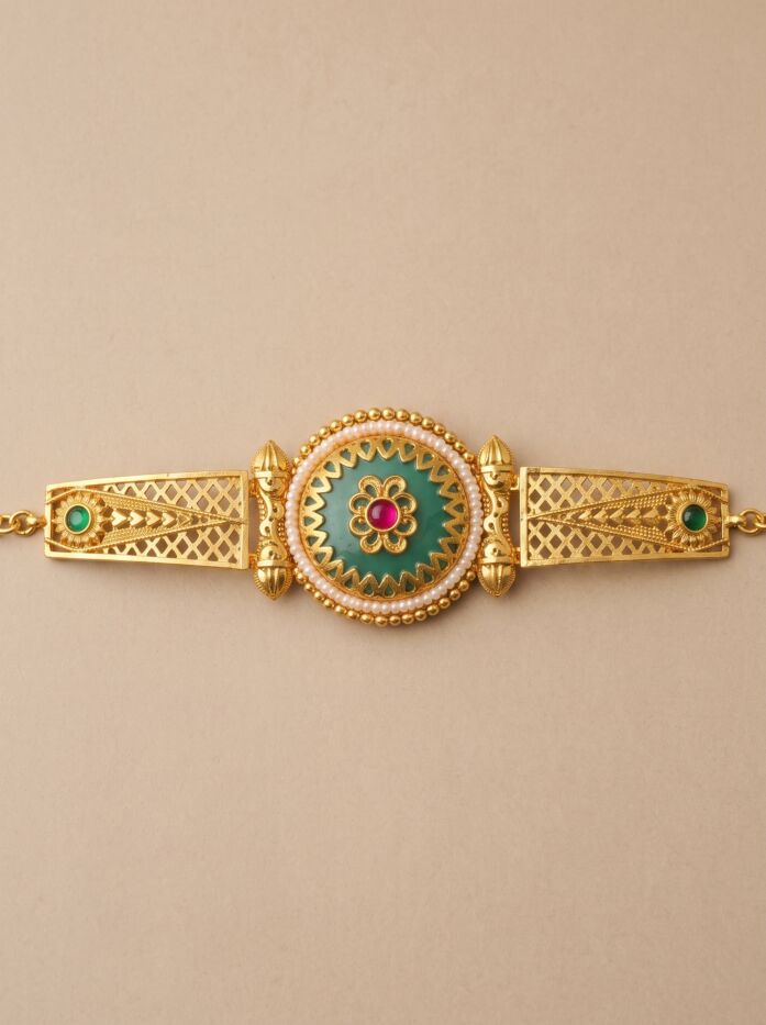 Green Moti Centre Cuff Women Bracelet