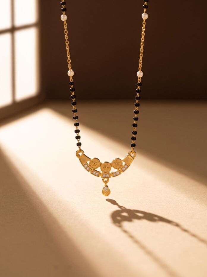 Infinity Wave Stone Pendant Black Bead Mangalsutra