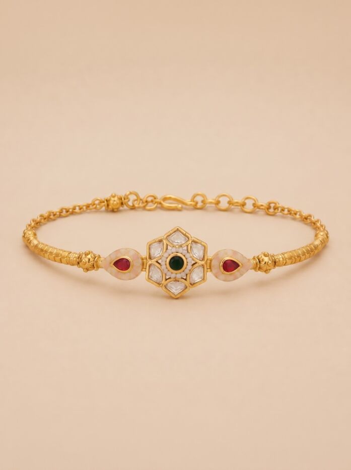 Kundan Lotus Moti Ruby Women Bracelet