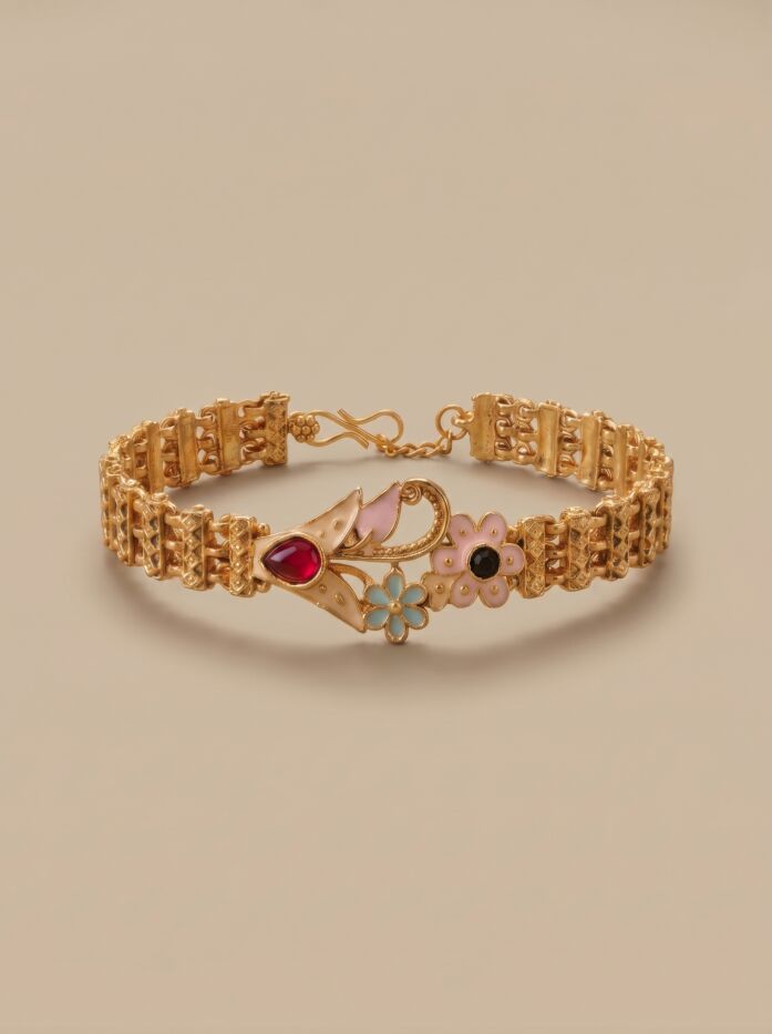 Matte Gold Floral Enamel Women Bracelet