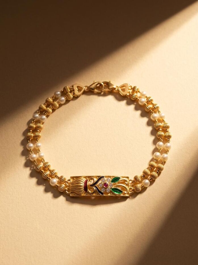 Meenakari Floral Pearl Women Rakhi Bracelet