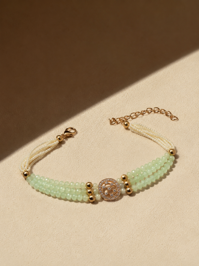 Mint Crystal Pearl Multi Strand Oval Bracelet