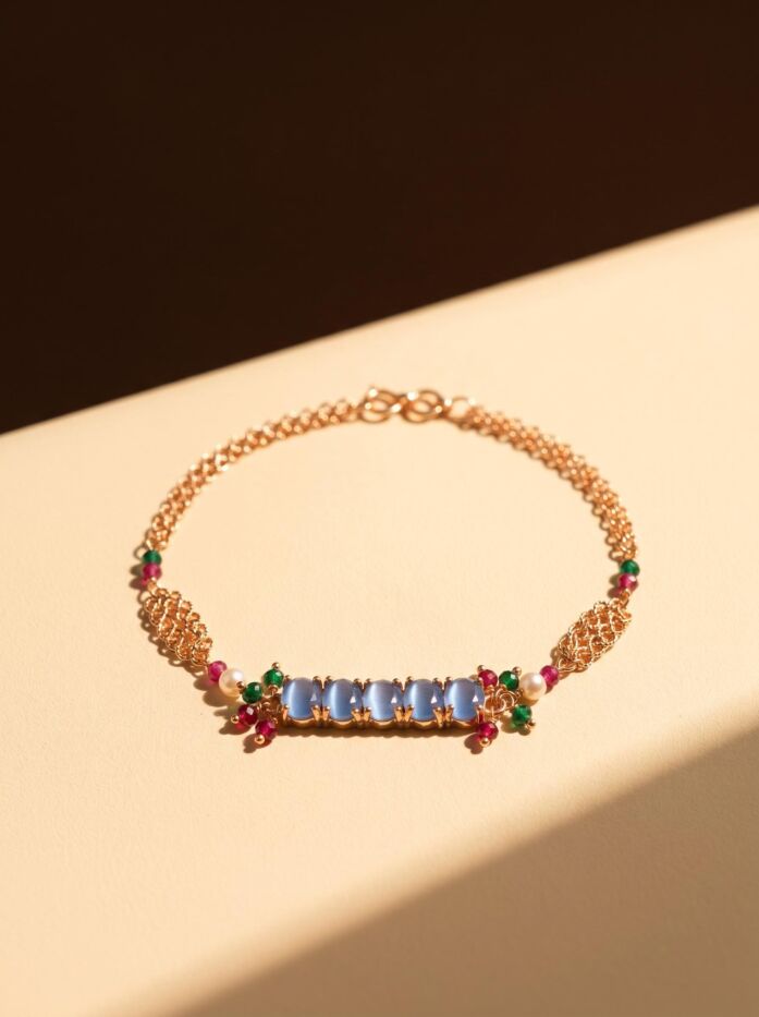 Multicolor Stone Cluster Rope Chain Bracelet