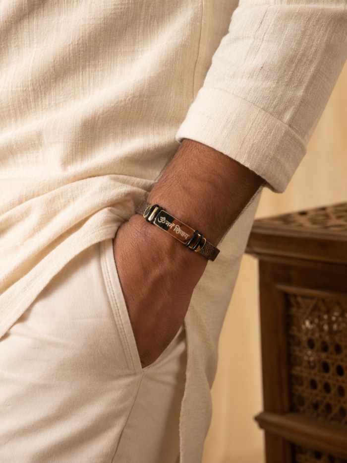 Om Namah Shivaya Engraved Leather Bracelet