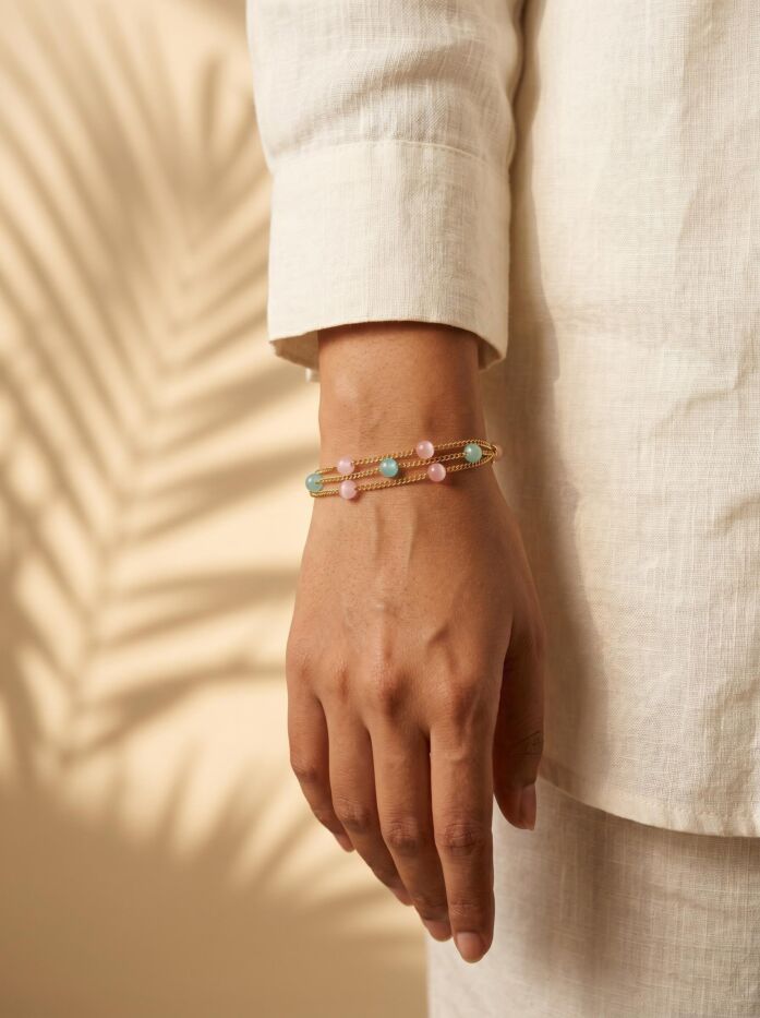 Pastel Stone Triple Chain Rakhi Bracelet