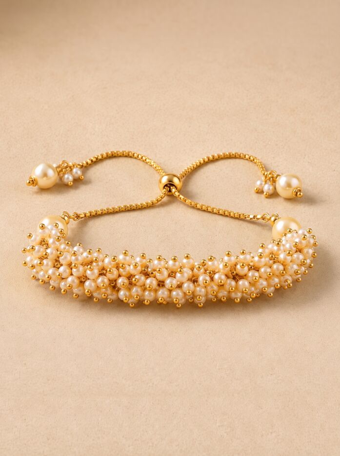 Pearl Cluster Gold Bead Women Bracelet