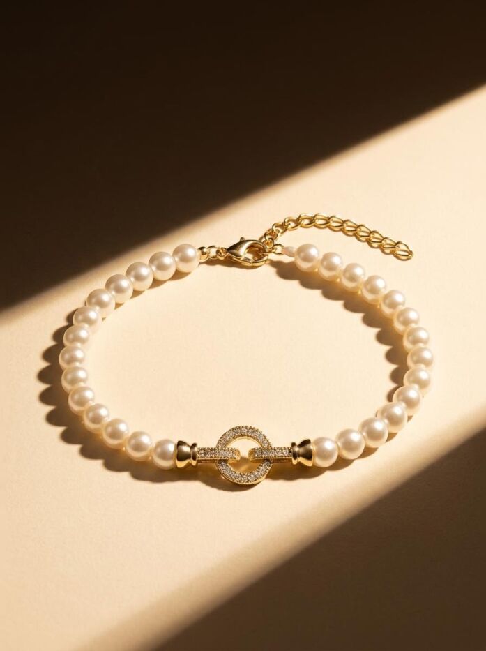 Pearl Strand Circle Charm Women Bracelet