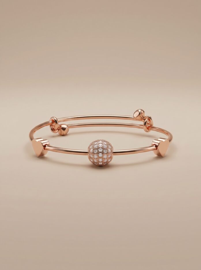 Rose Gold Heart Charm Women Bangle
