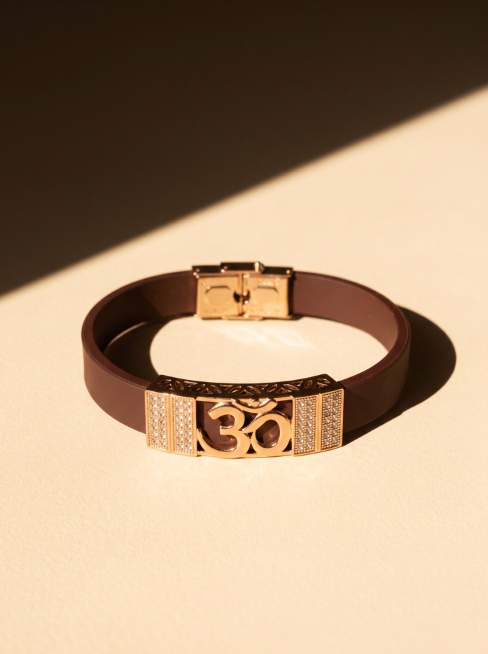 Rose Gold Studded Om Plate Cuff Man Bracelet 