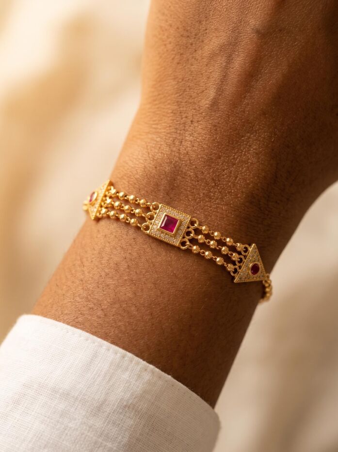 Ruby Diamond Shape Rakhi Bracelet