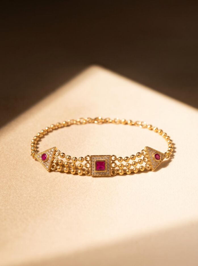 Ruby Diamond Shape Women Rakhi Bracelet