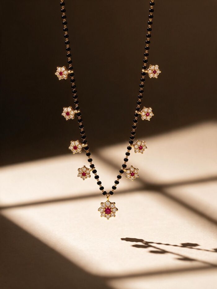 Scattered Floral Black Bead Mangalsutra