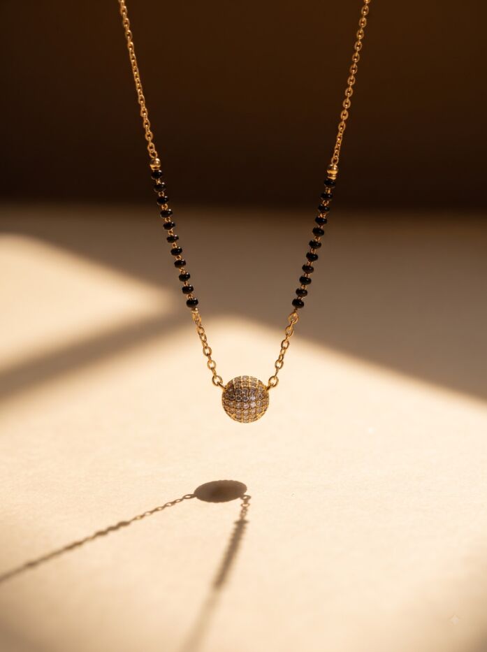 Sparkling Ball Centre Black Bead Chain Mangalsutra
